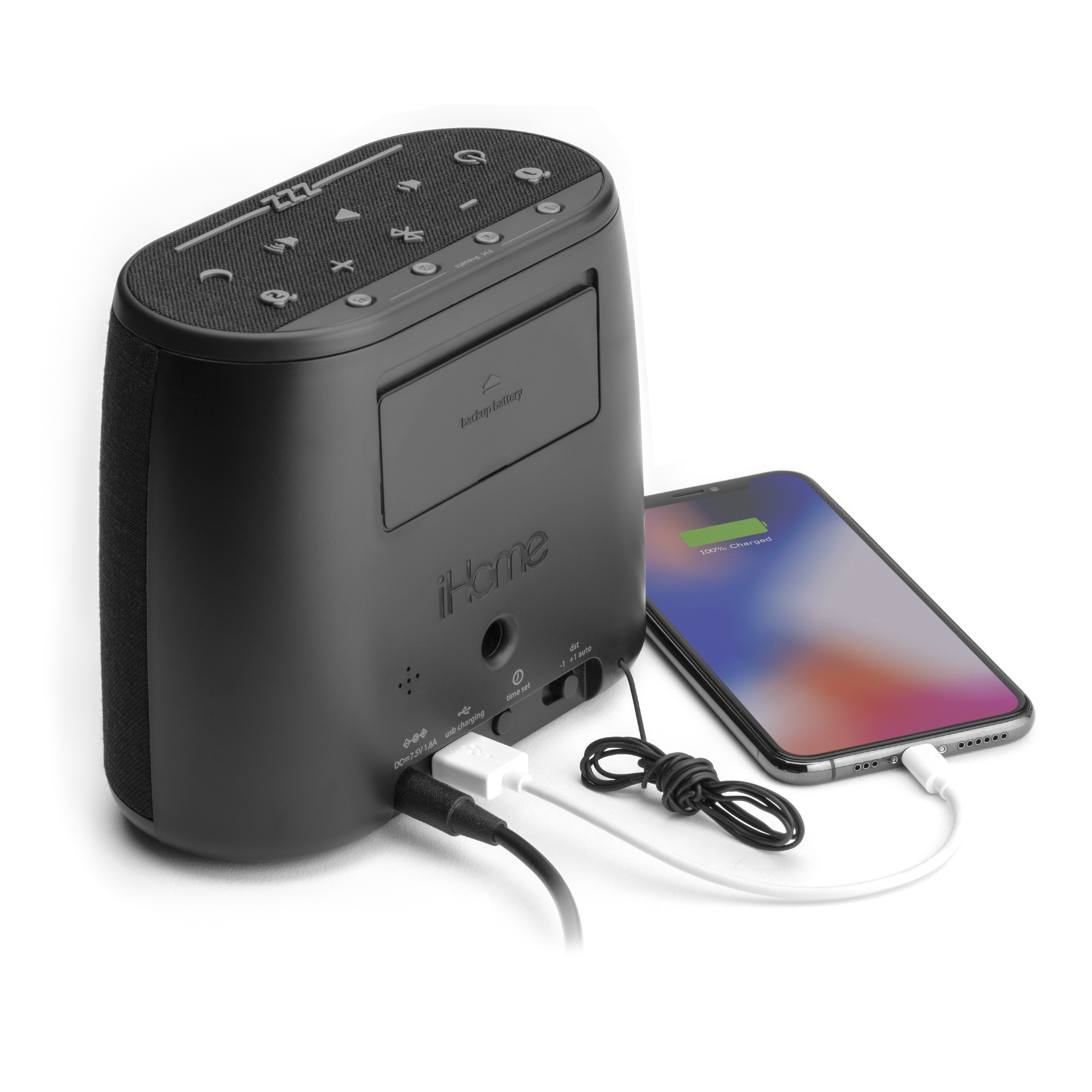 Voice Control Siri and Google Assistant iHome iBT234 Dual Alarm Clock