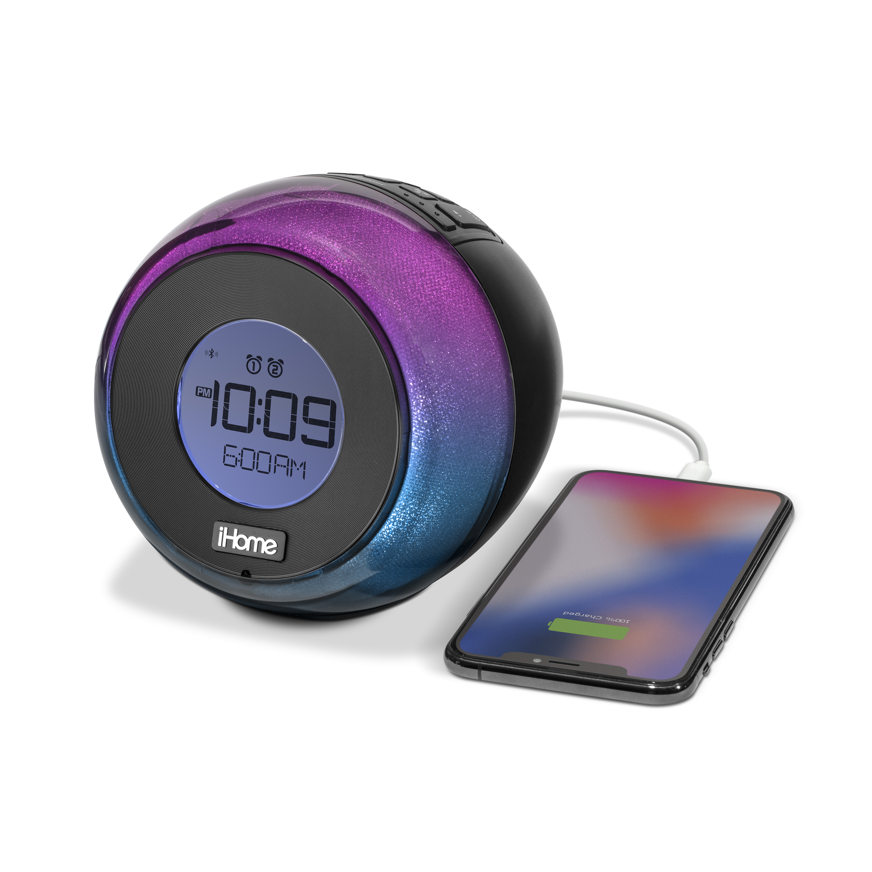 SDI Technologies iBT290B iHome Bluetooth Color Changing Dual Alarm FM Clock Radio with Speakerphone /& USB Charging