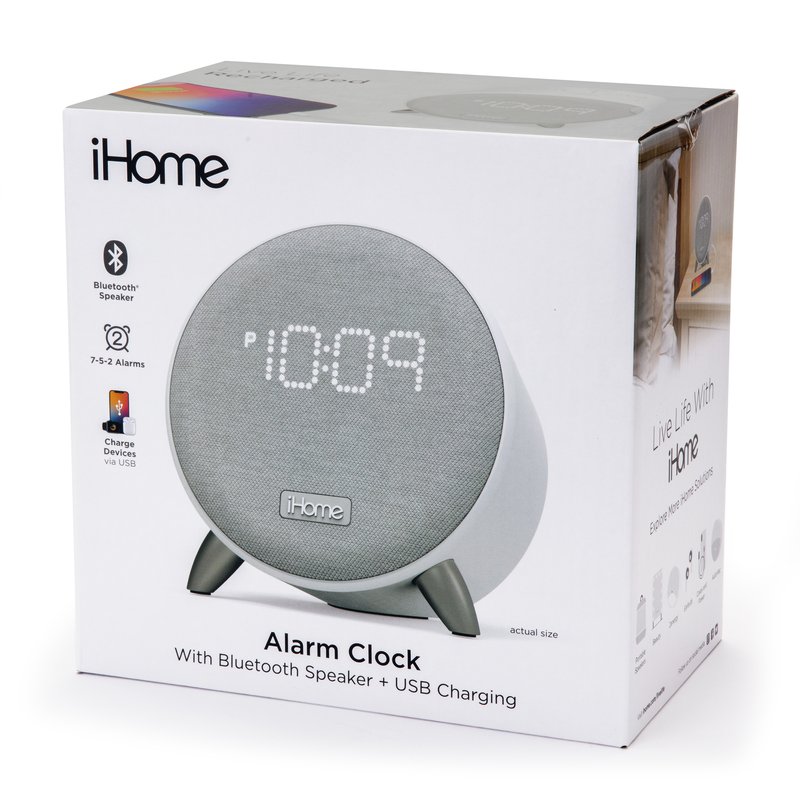 iHome iOP235W Bluetooth Alarm Clock with USB Charging